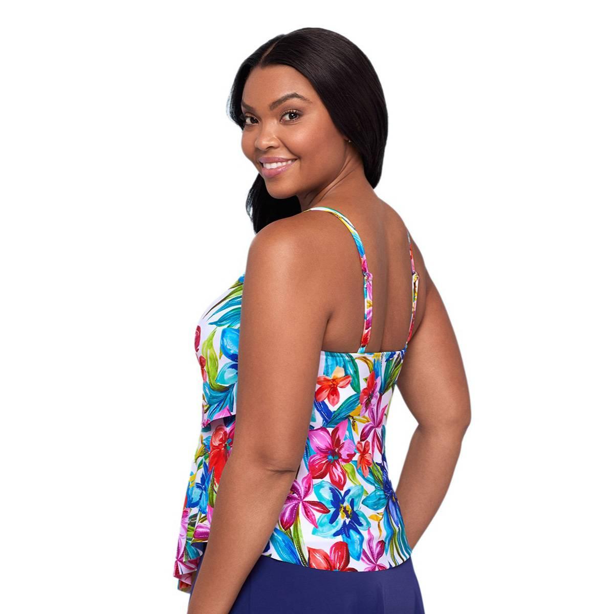 Womens TrimShaper Tropical Treasure Ronnie Tier Tankini Swim Top