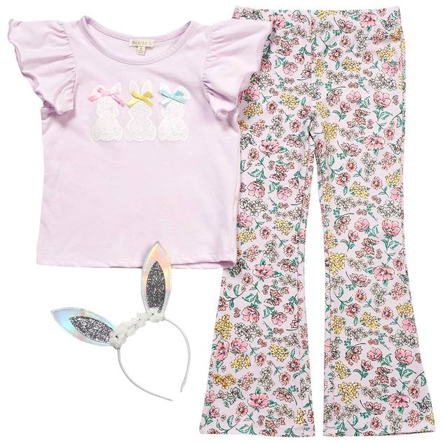 Girls (4-6x) BTween® Bunny Ruffled Top w/ Floral Legging Set