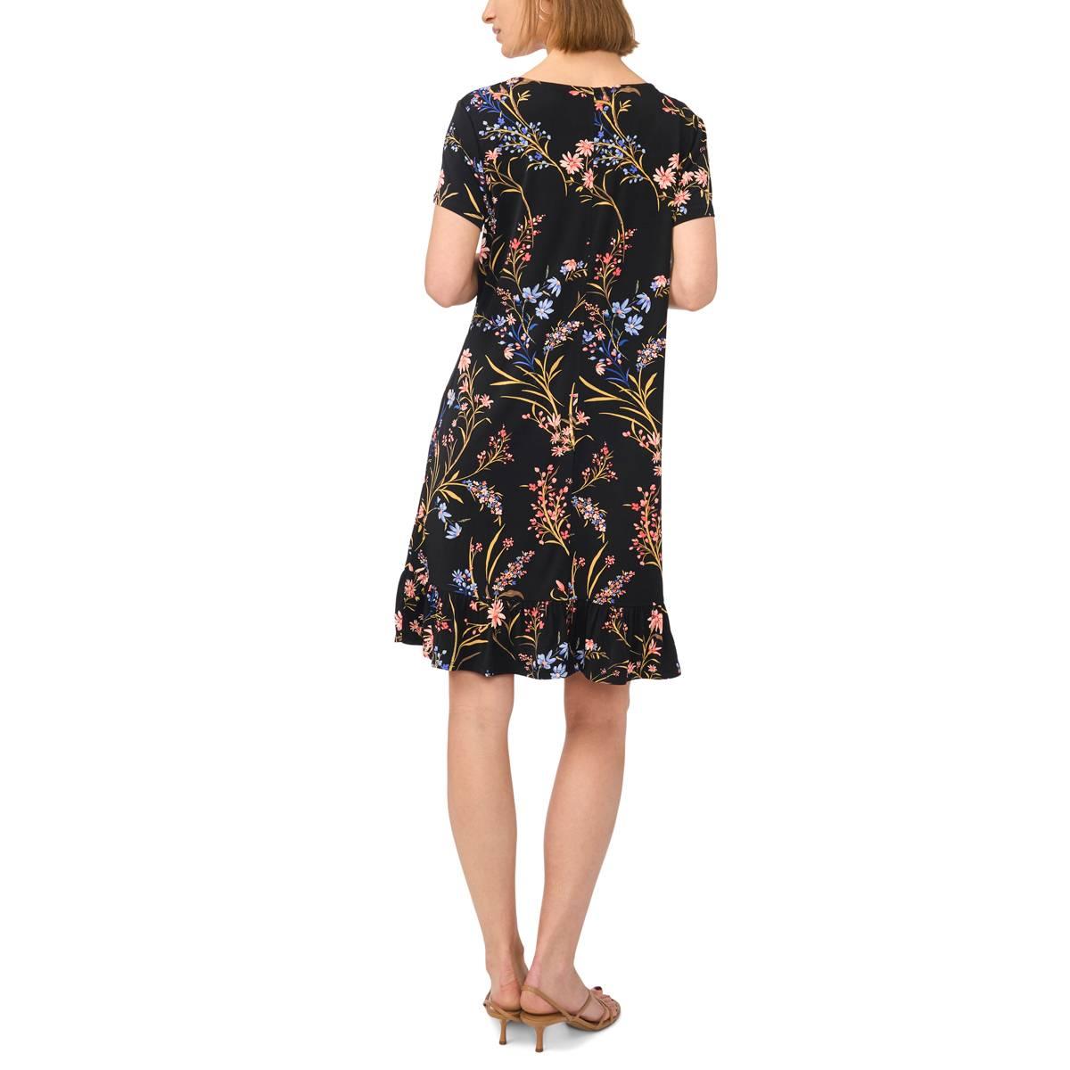 Plus Size MSK Short Sleeve Floral Vine Ruffle Hem A-Line Dress