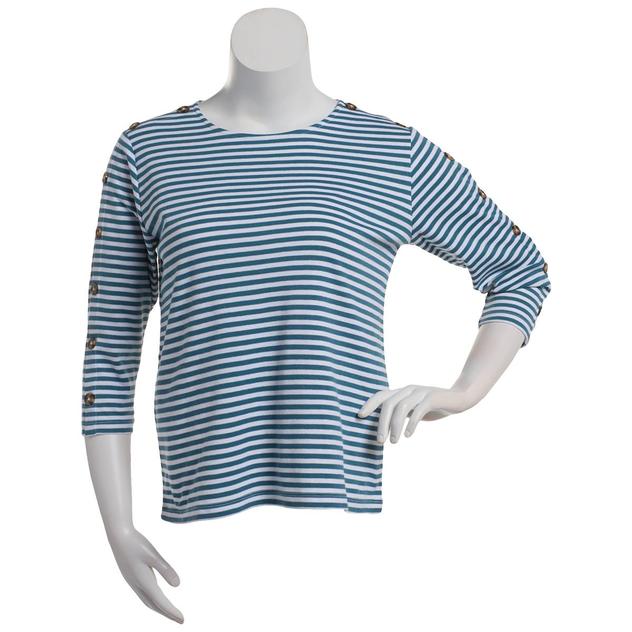 Petite Hasting & Smith 3/4 Sleeve Button Shoulder Stripe Tee
