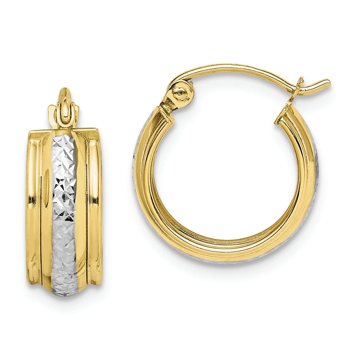 Gold Classics(tm) 10kt. Rhodium Diamond Cut Small Hoop Earrings