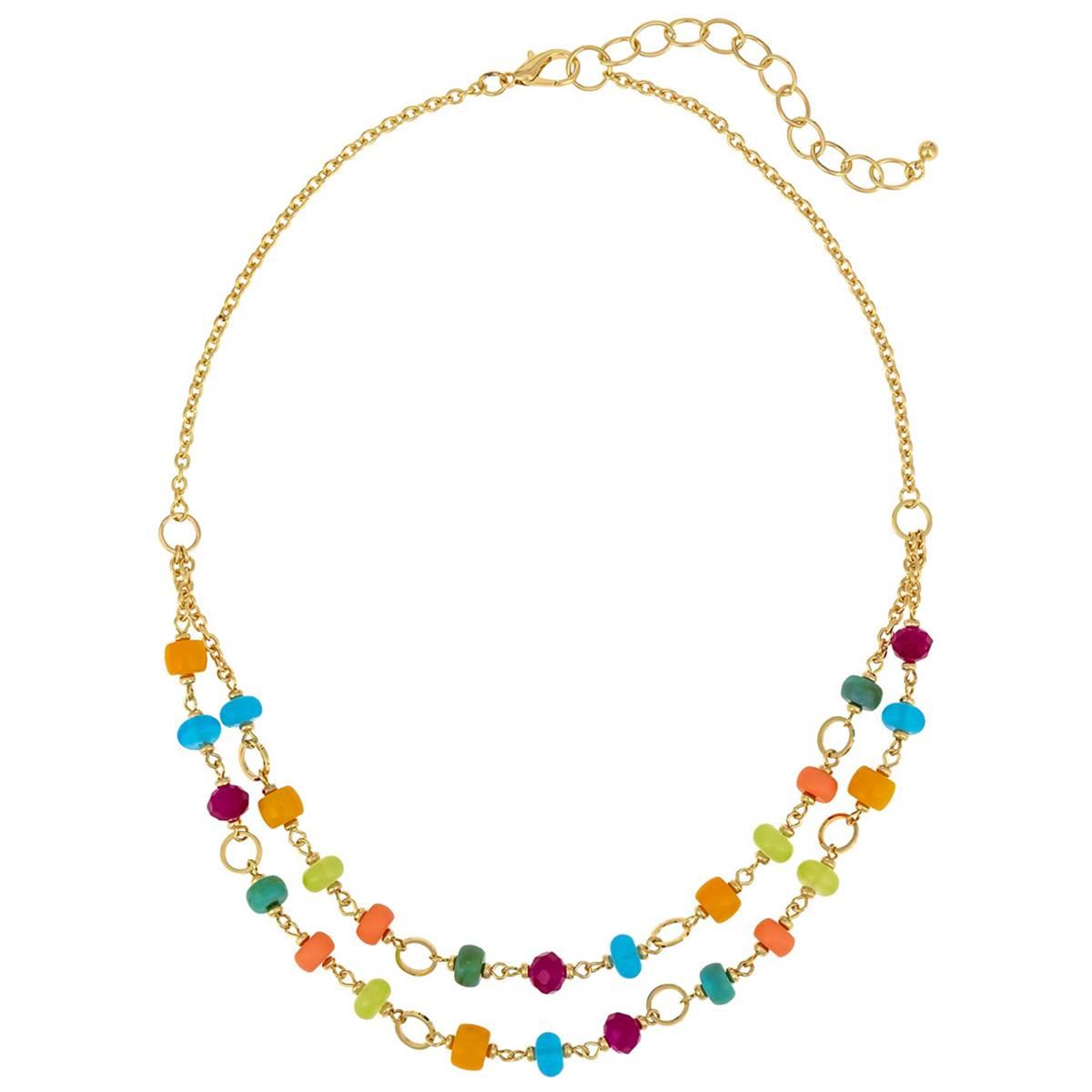 Ashley Cooper(tm) 2 Row Multi Color Link Beaded Short Necklace