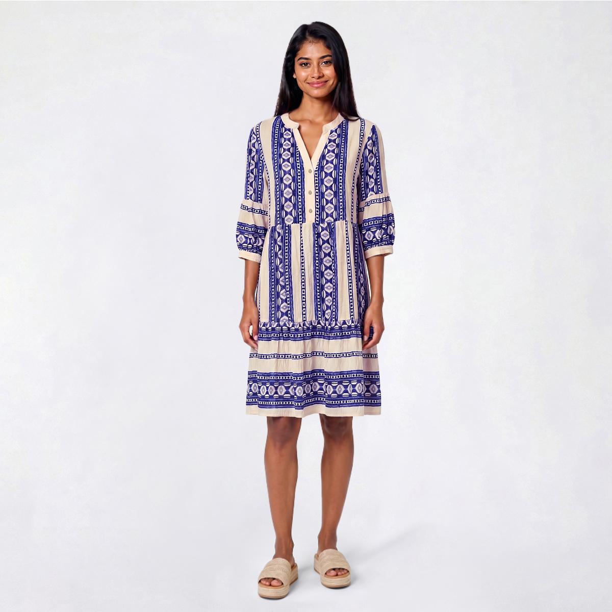 Womens Figueroa & Flower 3/4 Sleeve Geometric Tier Midi Dress