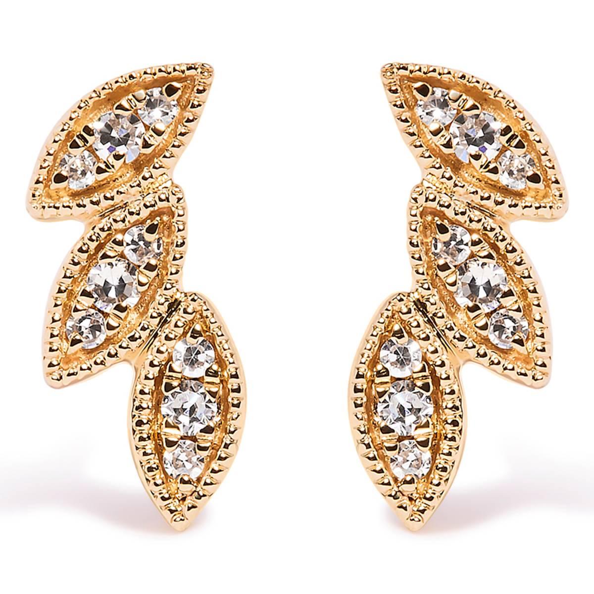 Haus of Brilliance 10kt. Gold 1/10ctw. Diamond Leaf Stud Earrings