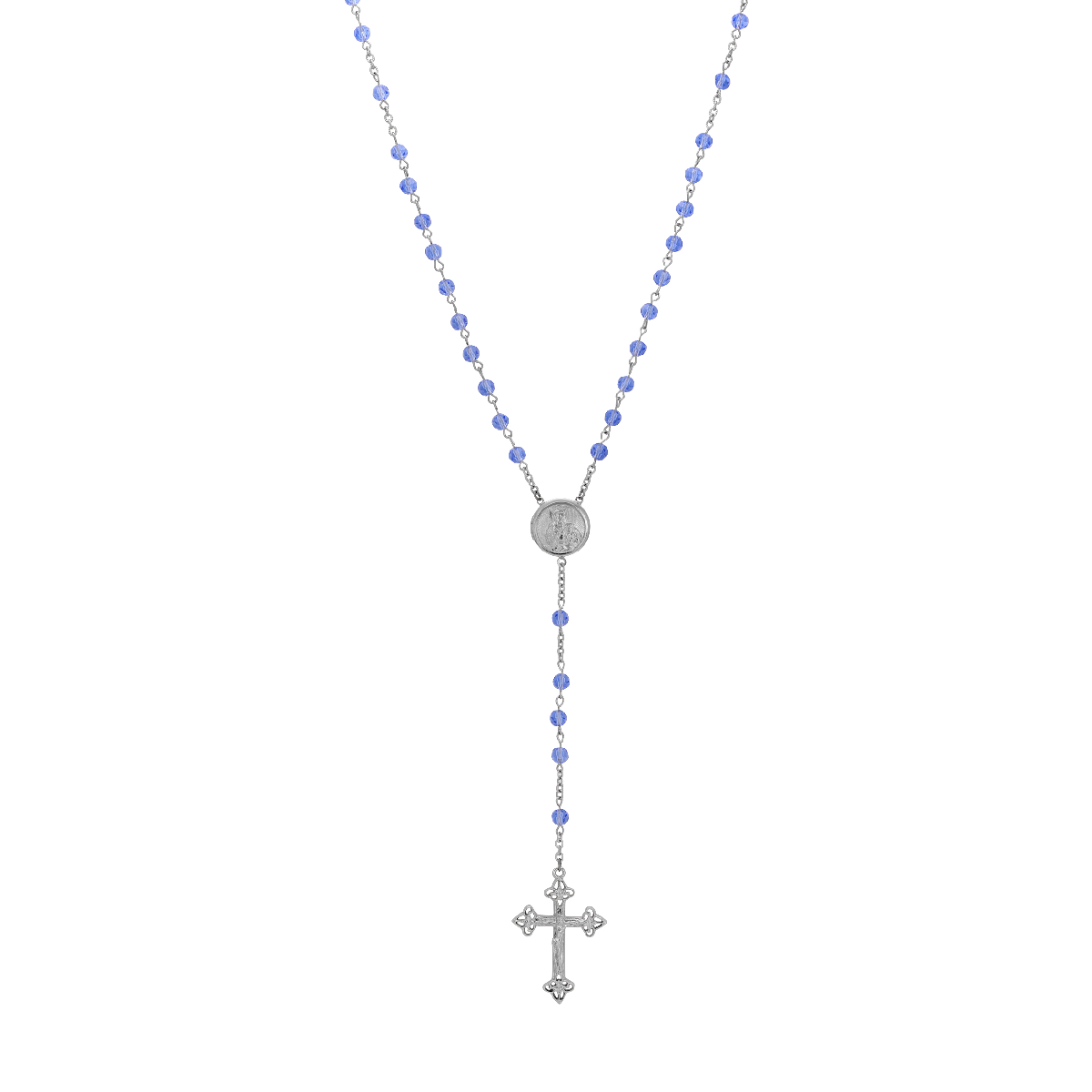 Symbols of Faith Blue Bead Virgin Mary & Child Locket Rosary