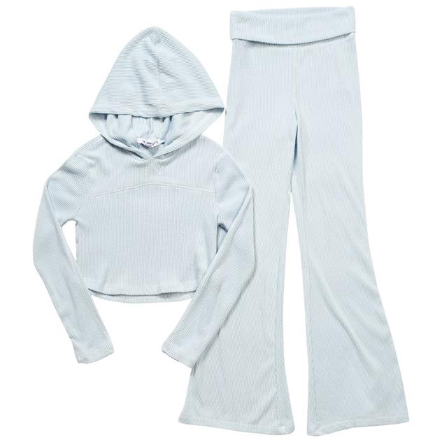 Girls (7-16) Me Jane Solid Rib Hooded Top & Rib Flare Pants