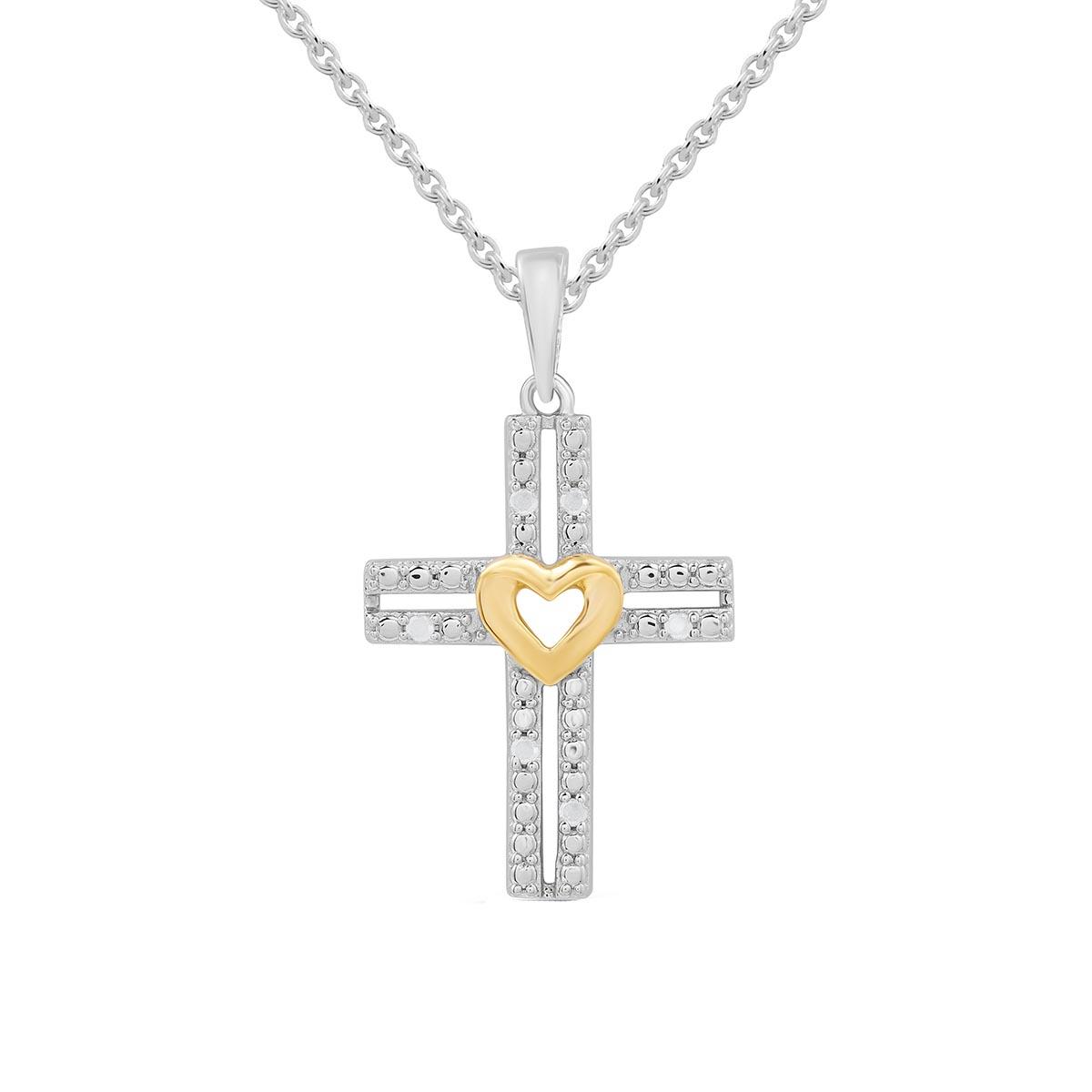 1/20cttw. Natural Diamond Sterling Silver Cross Heart Pendant
