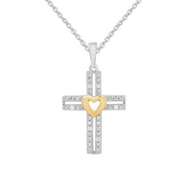 1/20cttw. Natural Diamond Sterling Silver Cross Heart Pendant