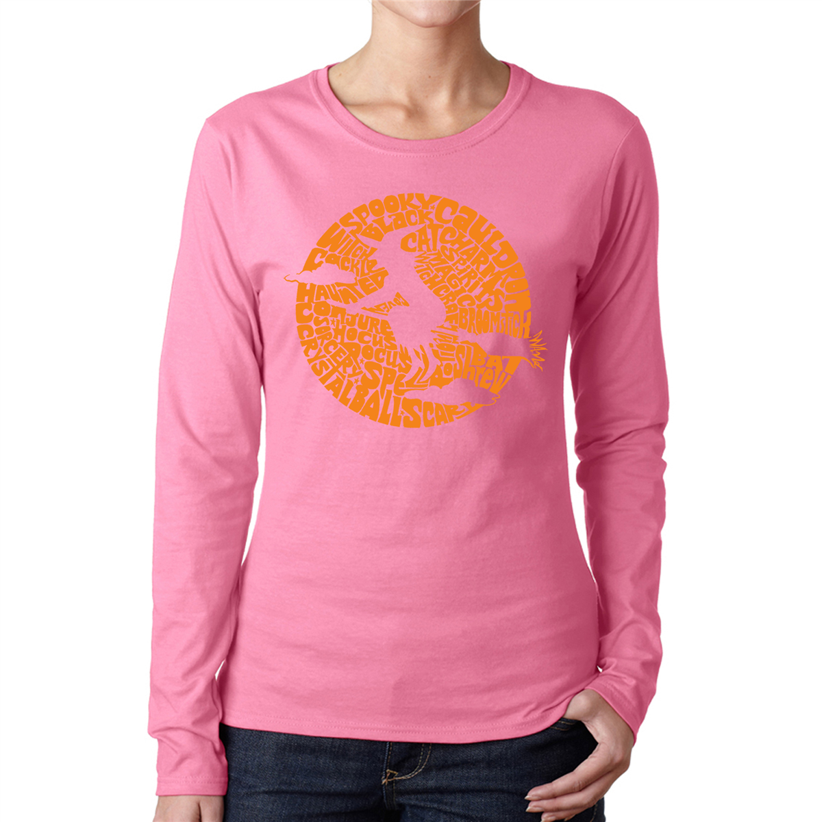 Womens LA Pop Art Spooky Witch - Word Art Long Sleeve T-Shirt