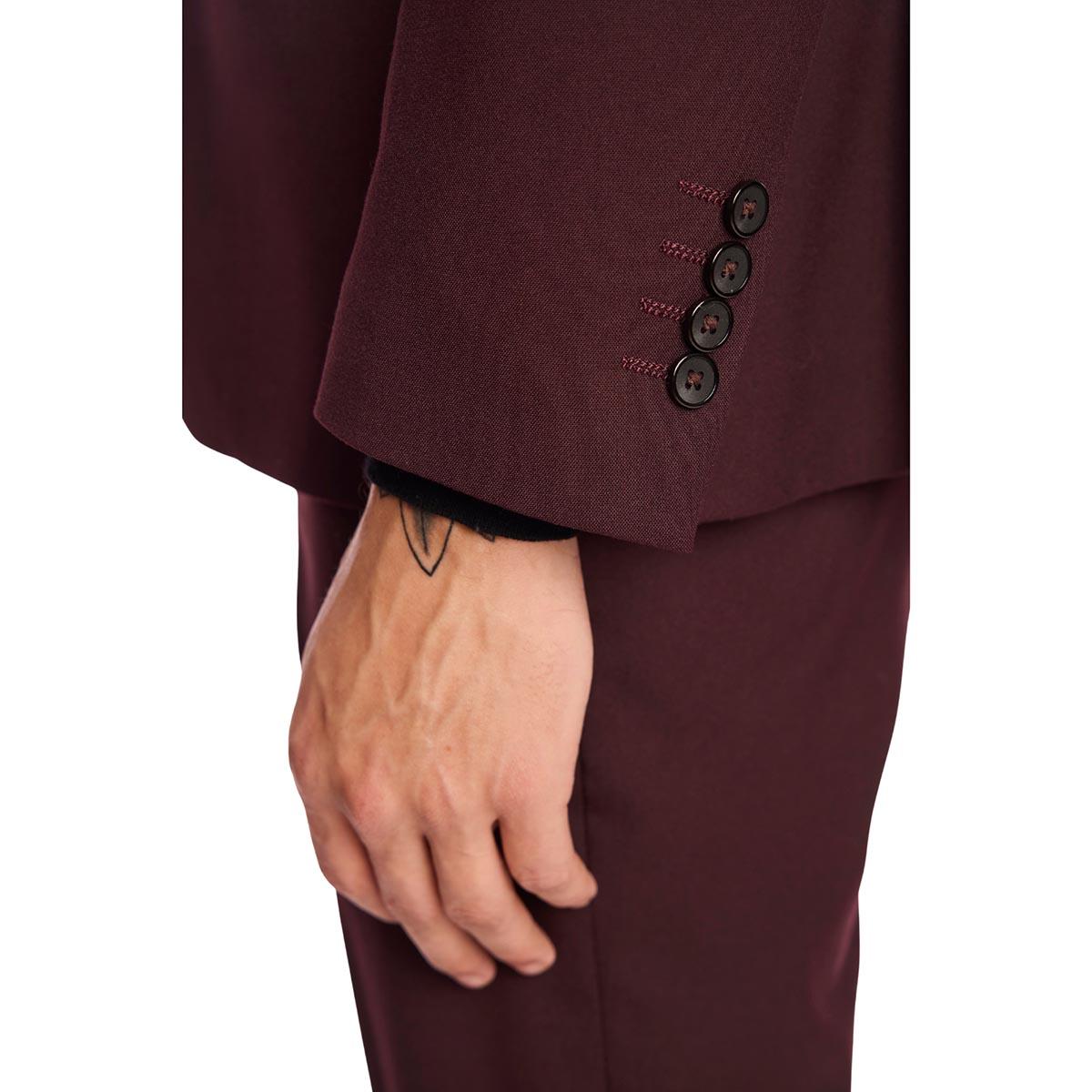 Mens Paisley & Gray Solid Notch Suit Jacket - Burgundy Wine
