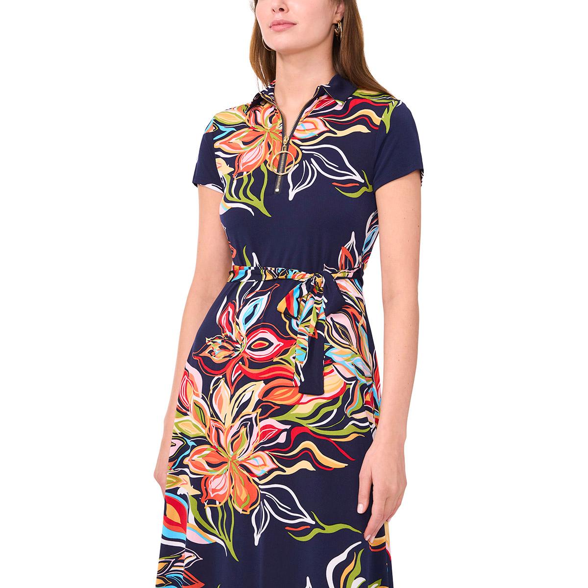 Womens MSK Short Sleeve Half Zip Neck Midi Dress