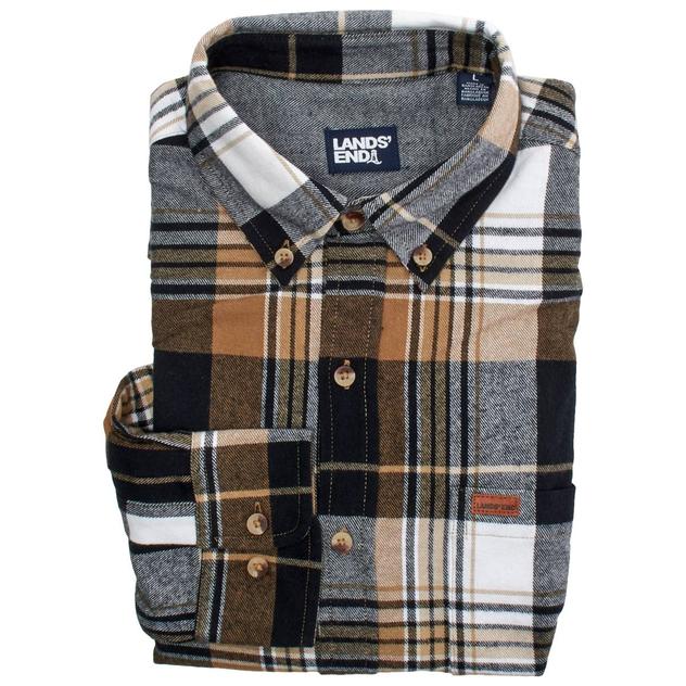Mens LANDS’ END® Long Sleeve Flannel Shirt - Khaki