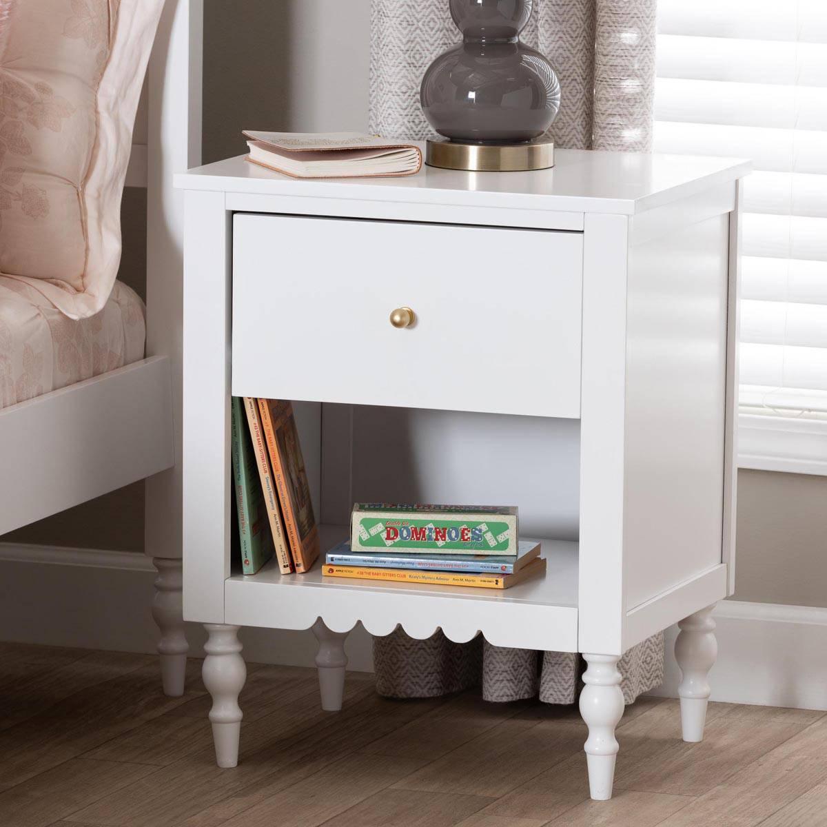Baxton Studio Roni Modern White Wood 1-Drawer Nightstand