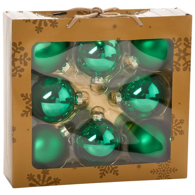 Set of 8 2.6in. Green Glass Ornaments