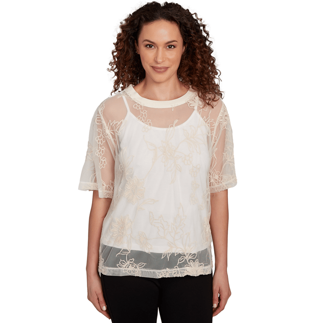 Womens Skye’s the Limit Out Of The Blue Embroidery Mesh Blouse
