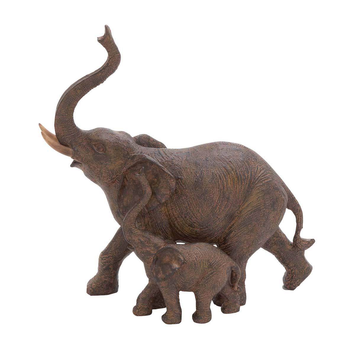 9th & Pike(R) Brown Polystone Momma And Baby Elephant Sculpture