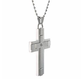 Mens Lynx Satin Accents 1/8ctw. Diamond Cross Pendant