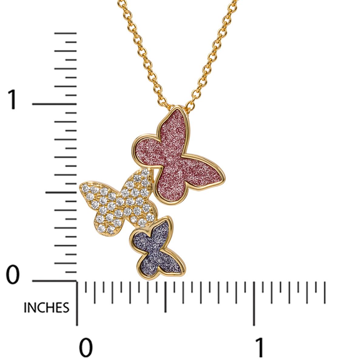 Yellow Gold Plated Cubic Zirconia and Glitter Butterfly Pendant