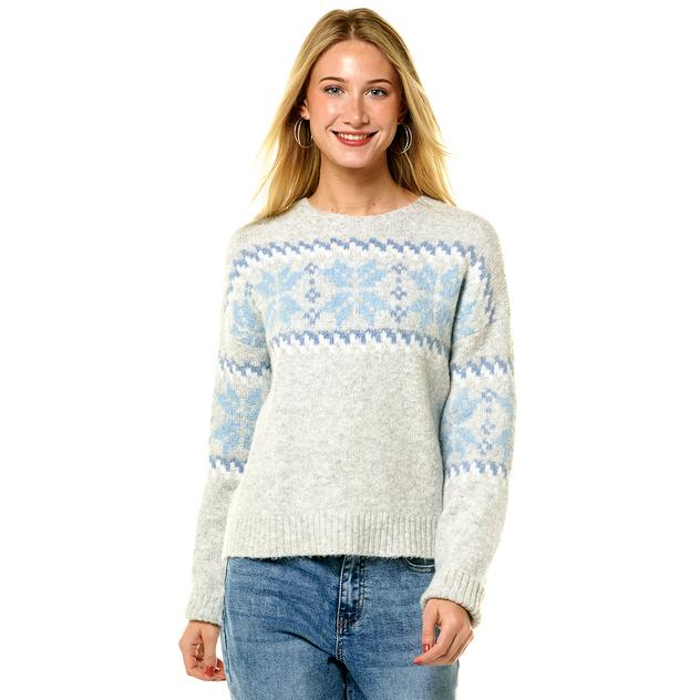 Petite Architect® Long Sleeve Snowflakes Fair Isle Sweater