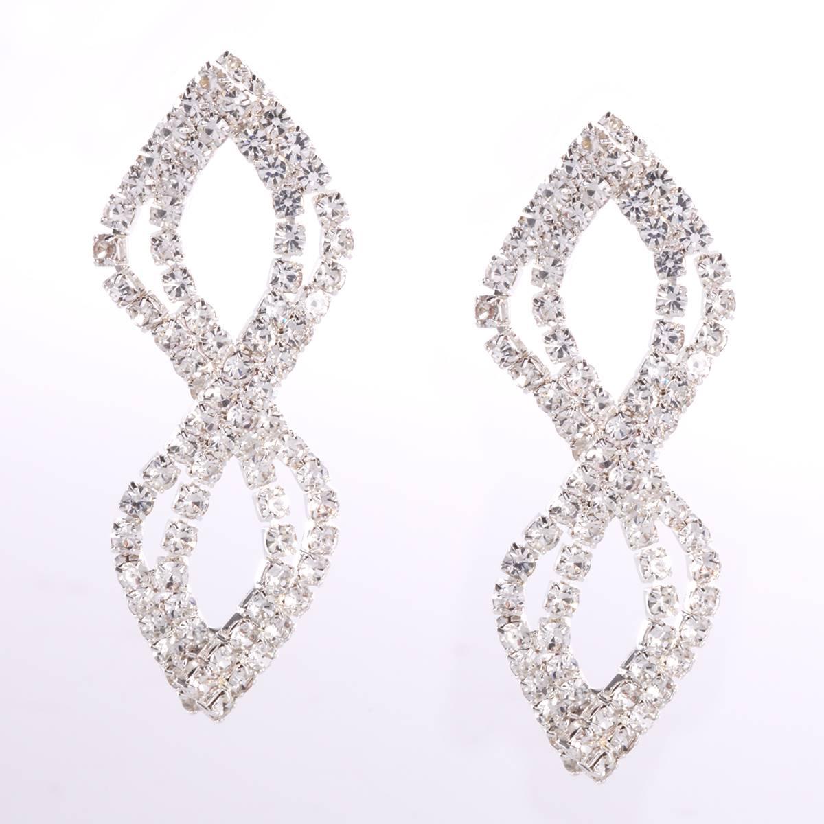 Rosa Rhinestones Silver Plated Double Twist Rhinestone Earrings