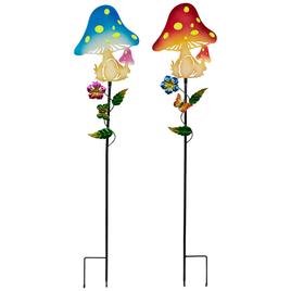 Northlight Seasonal Solar Power Mushroom Garden Stakes - Set of 2