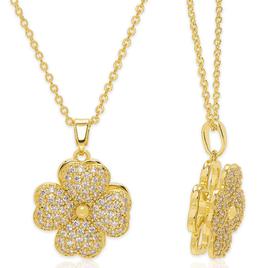 14kt. Gold Plated & CZ Pave Clover Spinner Pendant Necklace