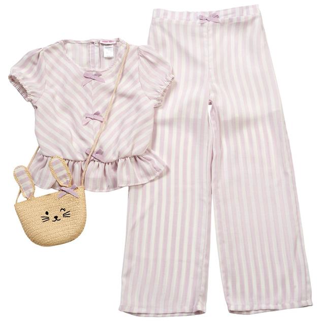Girls (7-12) Little Lass® Short Sleeve Stripe Top w/ Pants & Bag