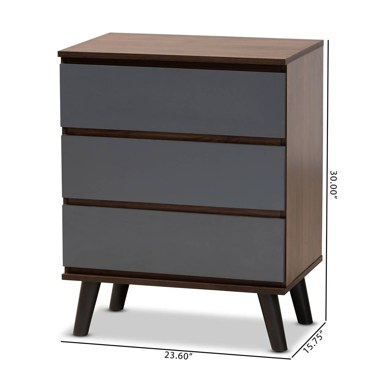 Baxton Studio Roldan Two-Tone Walnut Wood 3-Drawer Bedroom Chest
