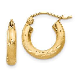 Gold Classics(tm) 14kt. Satin Diamond Cut 14mm Hoop Earrings