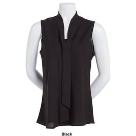 Womens Kasper Sleeveless Solid Tie Neck Blouse