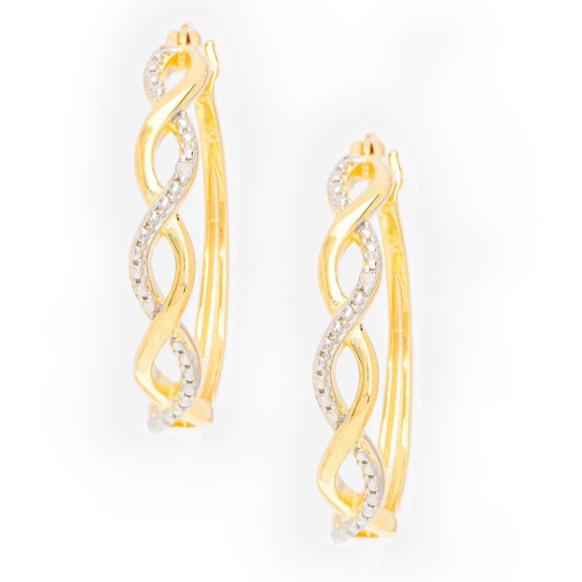 Gianni Argento Silver/Gold Diamond Accent Twist Hoop Earrings