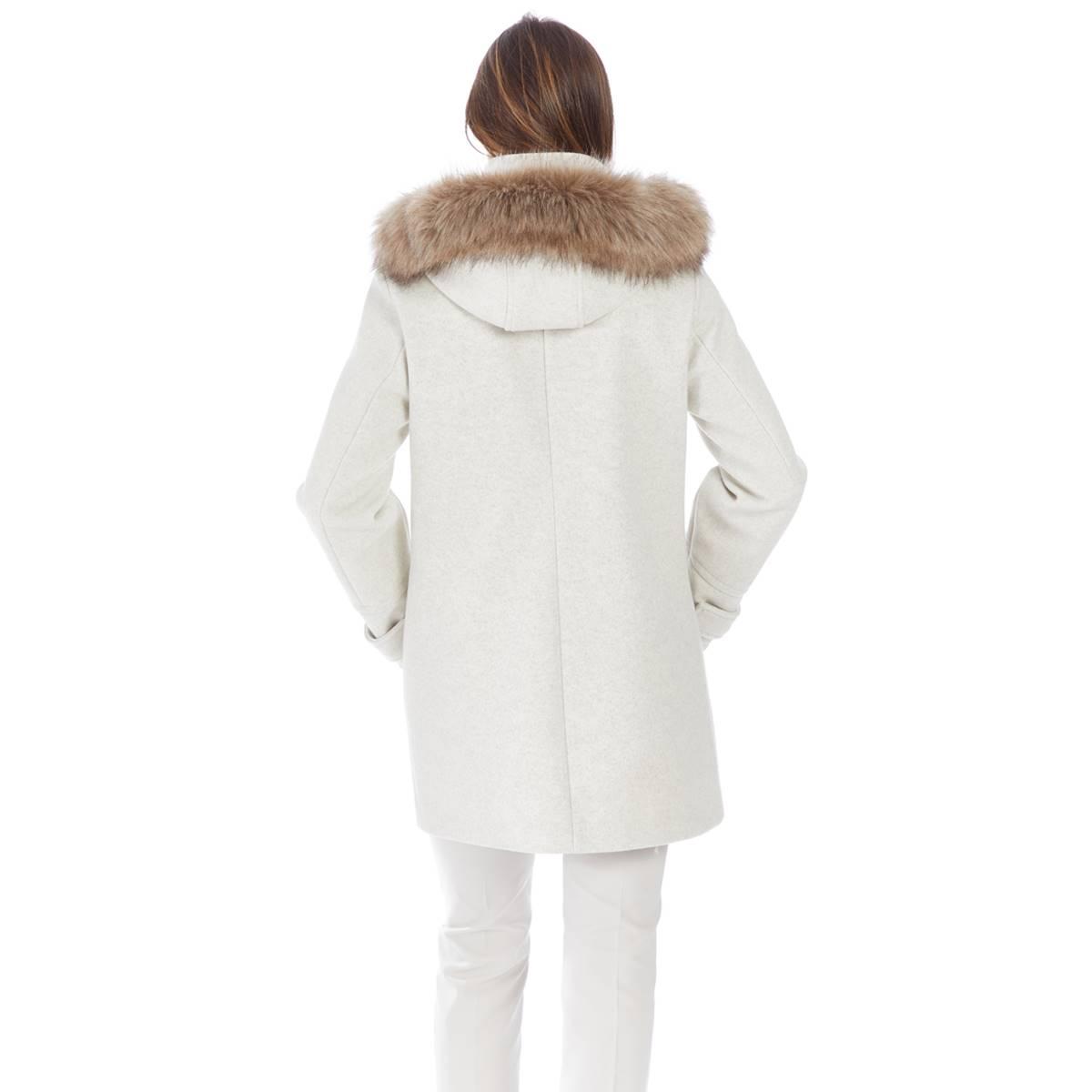 Womens Nine West Faux Wool Duffle w/Faux Fur Trimmed Hood