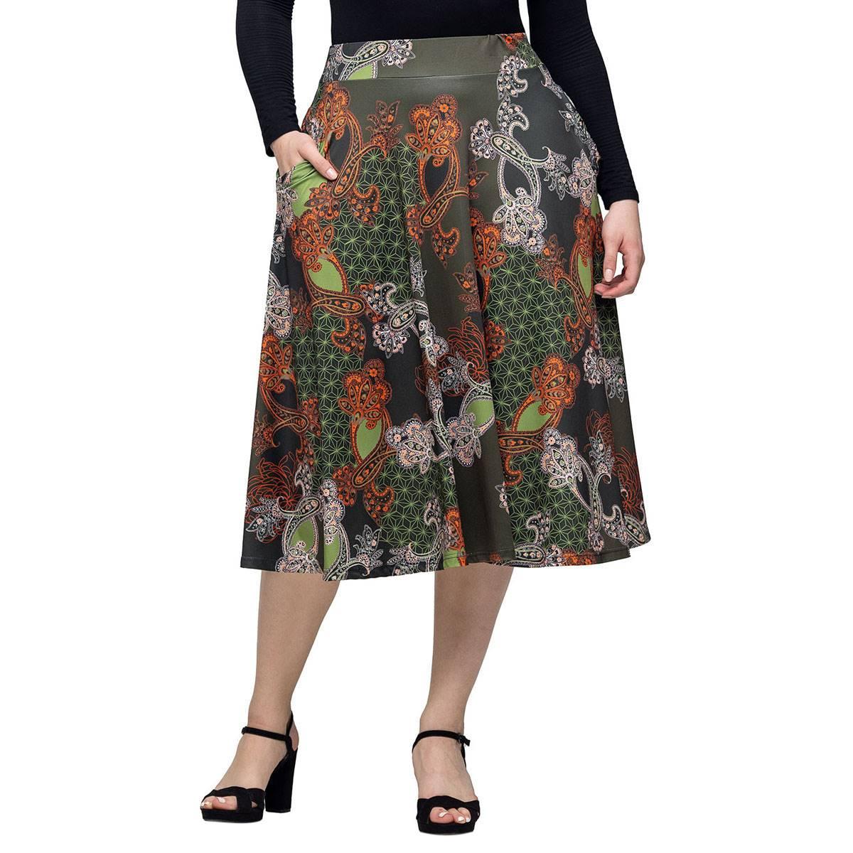 Womens 24/7 Comfort Apparel Green Paisley Pocket Midi Skirt