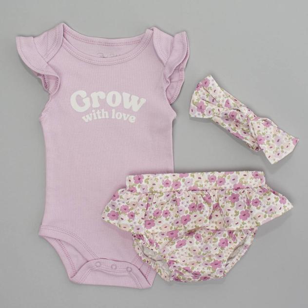Baby Girl (NB-9M) René Rofé® Grow Bodysuit & Floral Bloomers Set