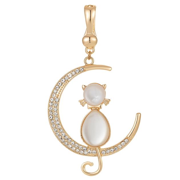 Wearable Art Pearl Cat Sitting Gold-Tone Enhancer Pendant