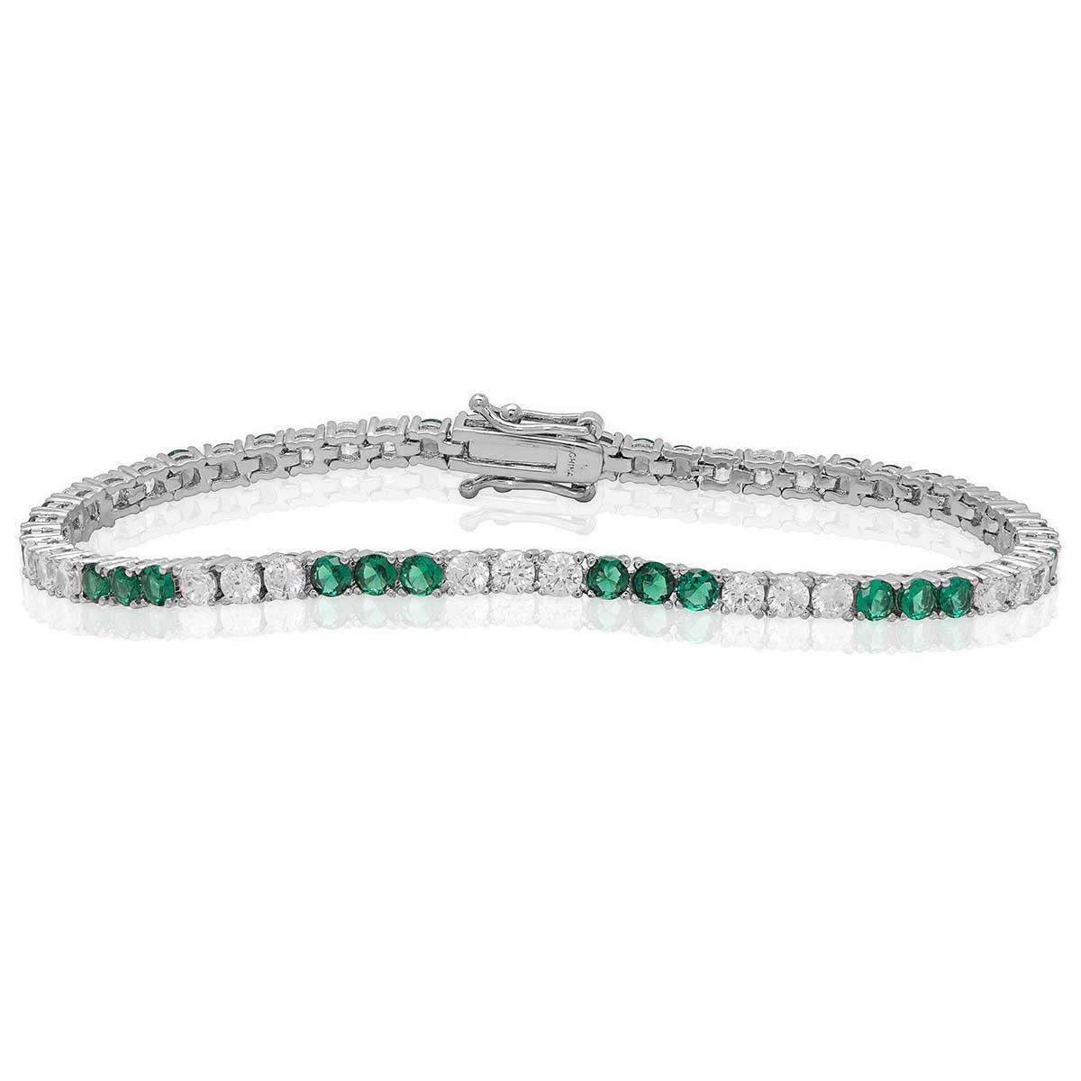Gianni Argento Silver Plated Lab Grown Emerald Tennis Bracelet