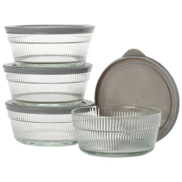 Famous Brand Embossed Glass Stacked Round Bowls with Lids