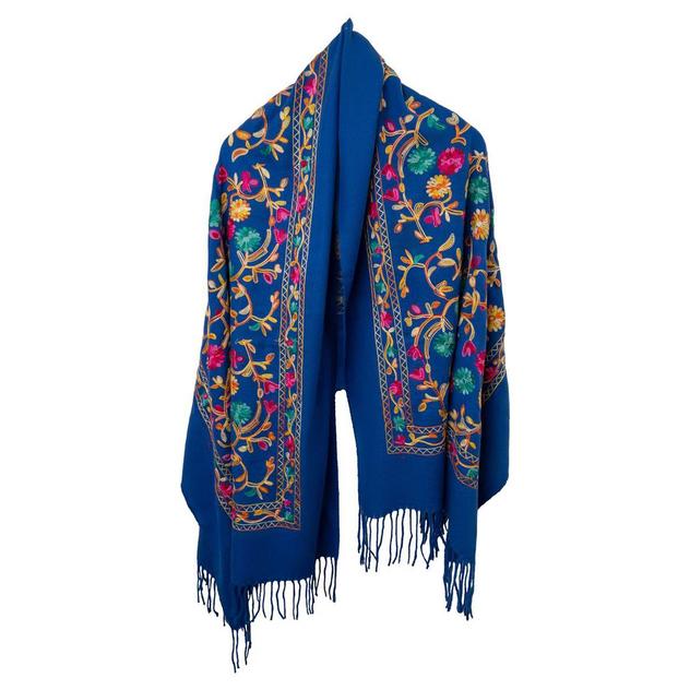 Womens Jessica McClintock Embroidered Shawl Scarf - Royal Blue