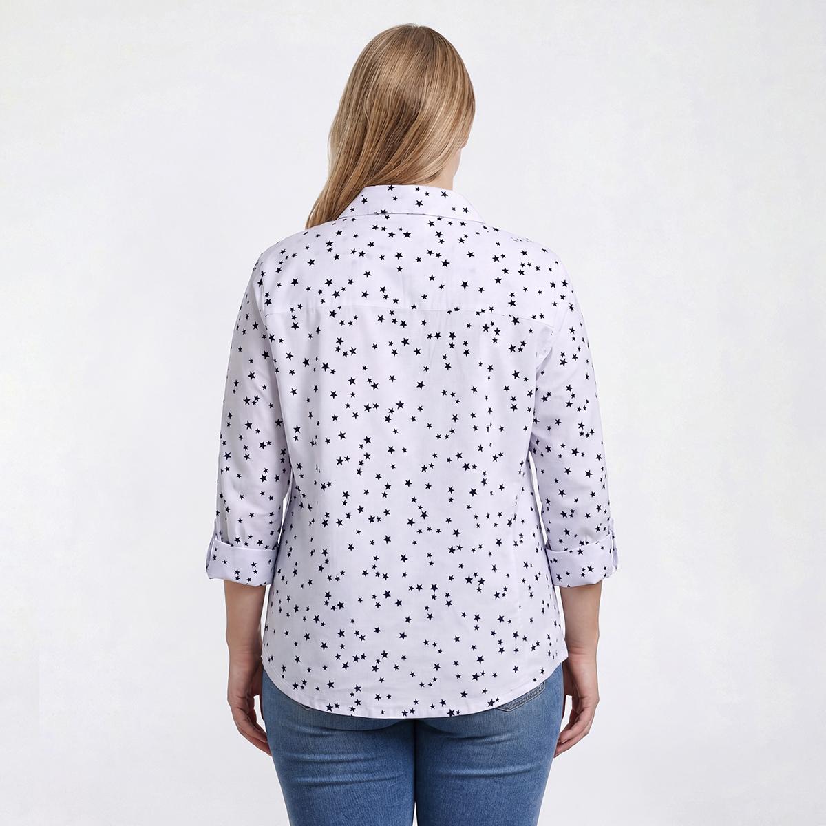 Plus Size Emily Daniels 3/4 Roll Tab Sleeve Star Button Down