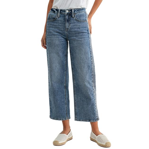Womens CITY BLUES Embroidered Side Wide Leg Jeans