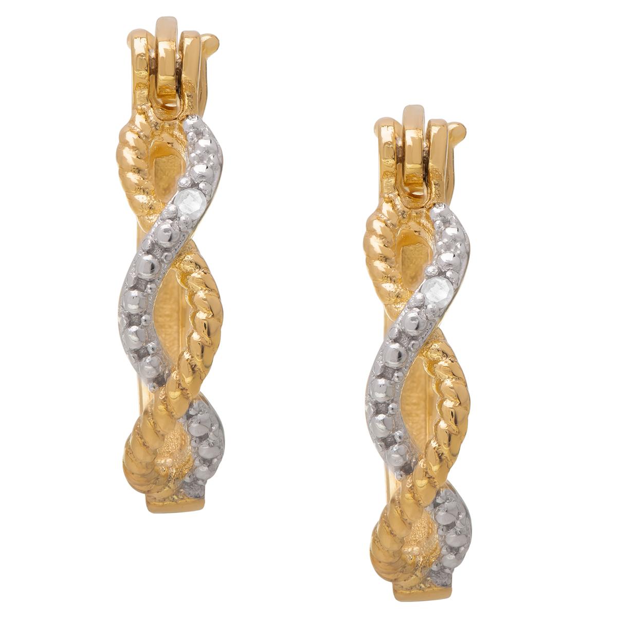 Gianni Argento Gold over Silver Diamond X-Heart Hoop Earrings