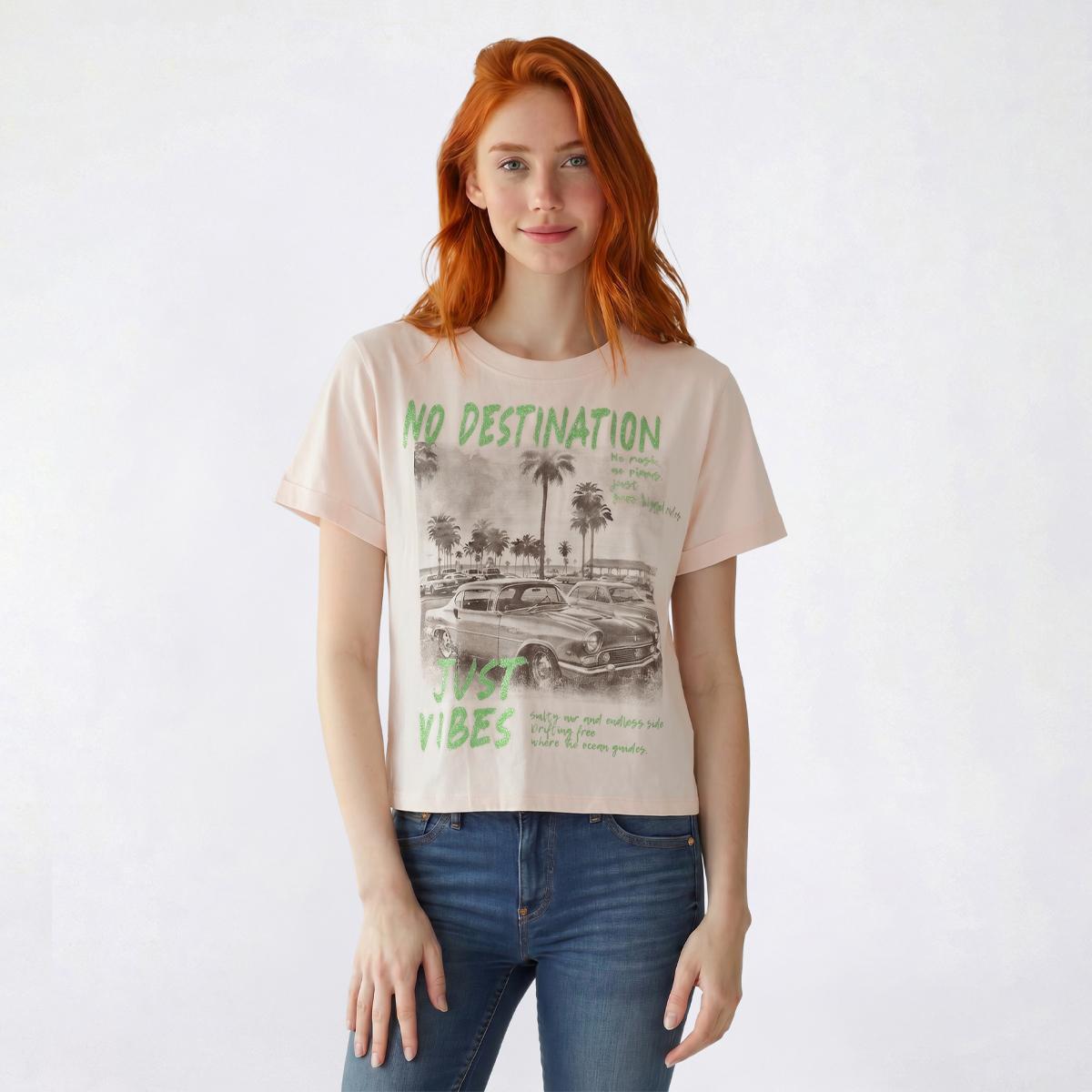 Juniors Attitude Not Included No Destination Glitter Car Tee
