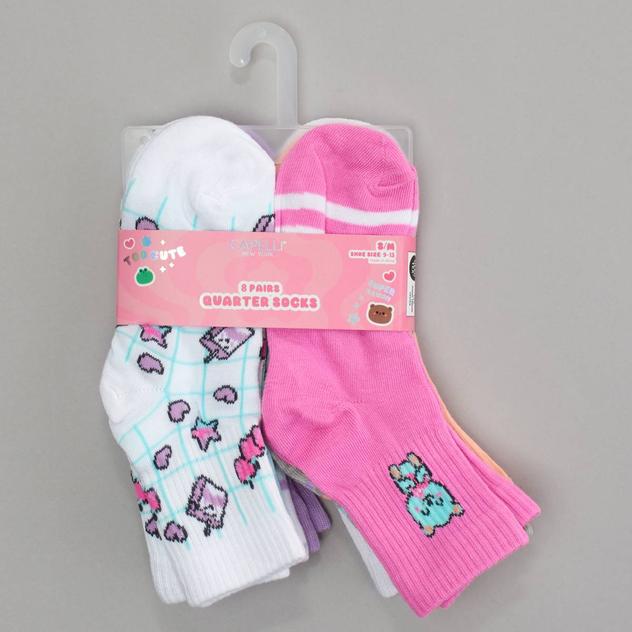 Girls Capelli® New York 8pk. Kawaii Fun Quarter Socks