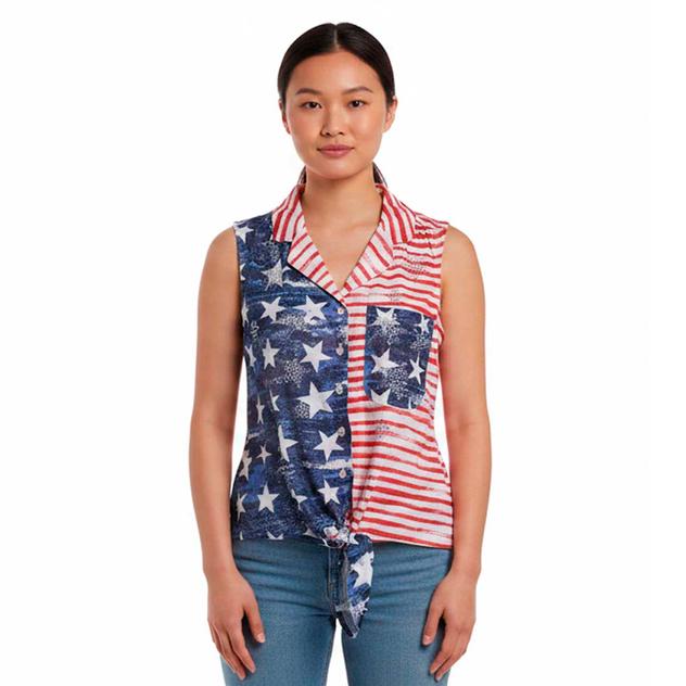 Womens Thomas & Olivia Sleeveless Tie Front Star Stripe Blouse