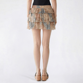 Juniors Derek Heart Mesh Mid Rise Ruffle Tier Mini Skort - Multi