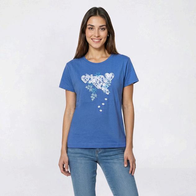 Womens Top Stitch By Morning Sun Lace Heart Trio Tee
