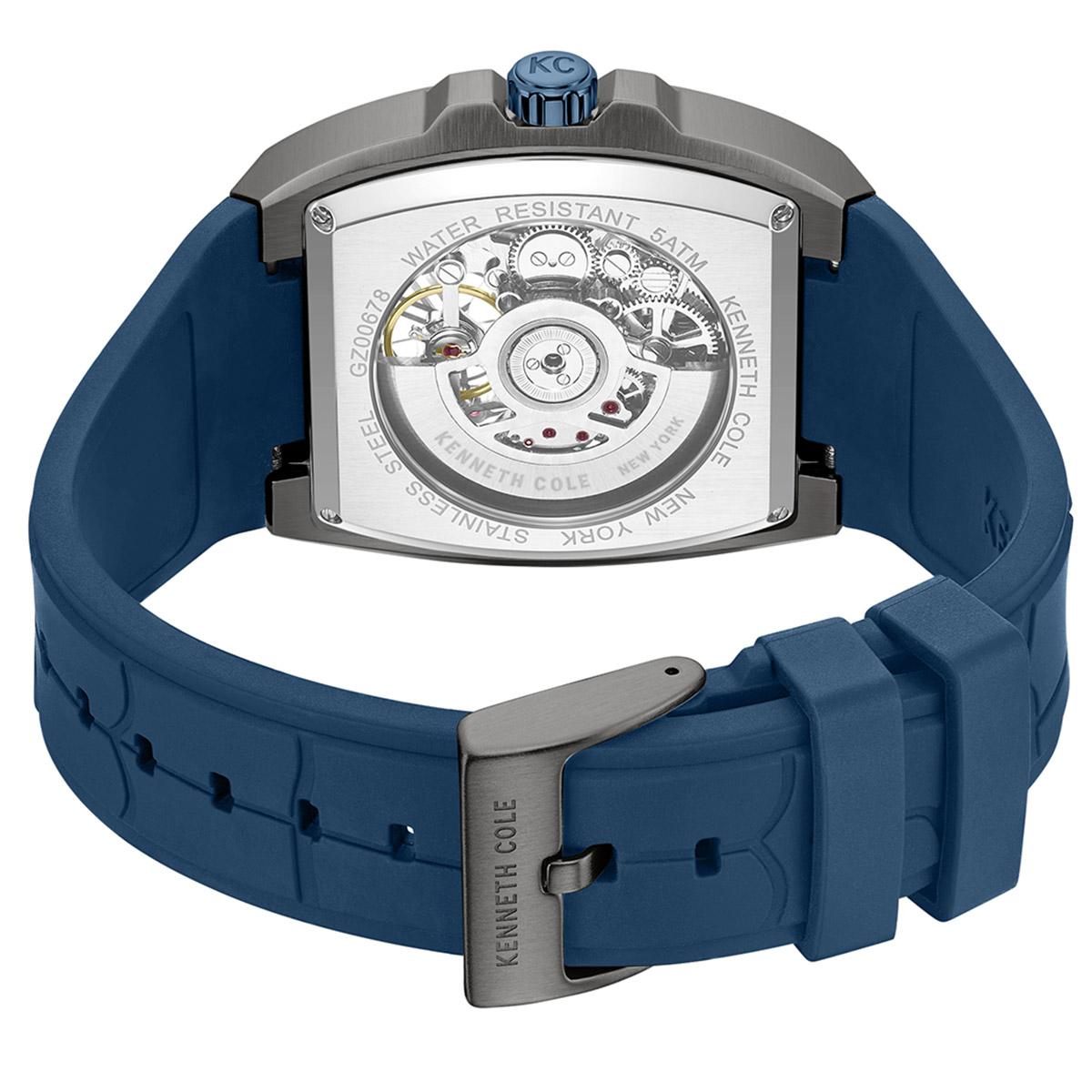 Mens Kenneth Cole® New York Automatic Blue Silicone Strap Watch