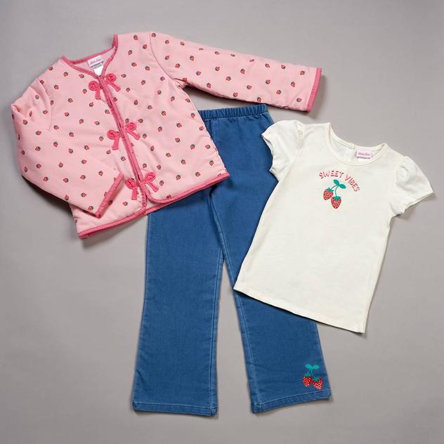 Girls (7-16) Little Lass® 3pc. Strawberry Top & Jacket w/ Jeans