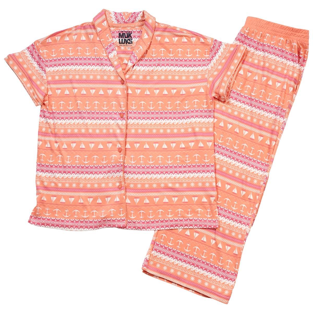 Womens MUK LUKS® Nautical Fairisle Shawl Cropped Pajama Set