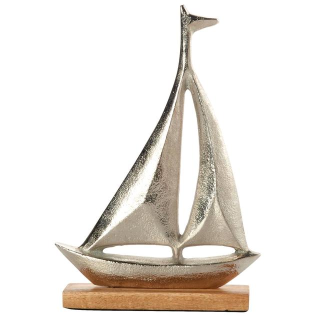 10.75in. Metal Boat on Wood Base